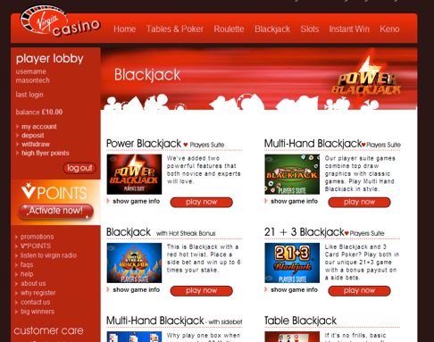 Blackjack from Virgin Casino