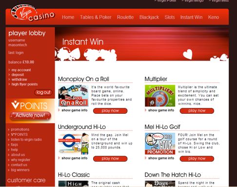 Instant Win from Virgin Casino