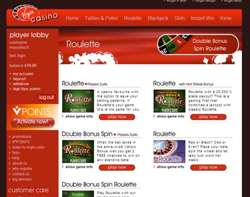 Roulette from Virgin Casino