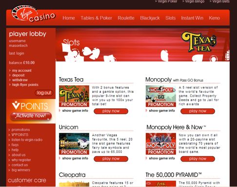 Slots from Virgin Casino