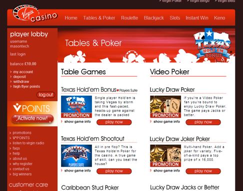 tables and poker